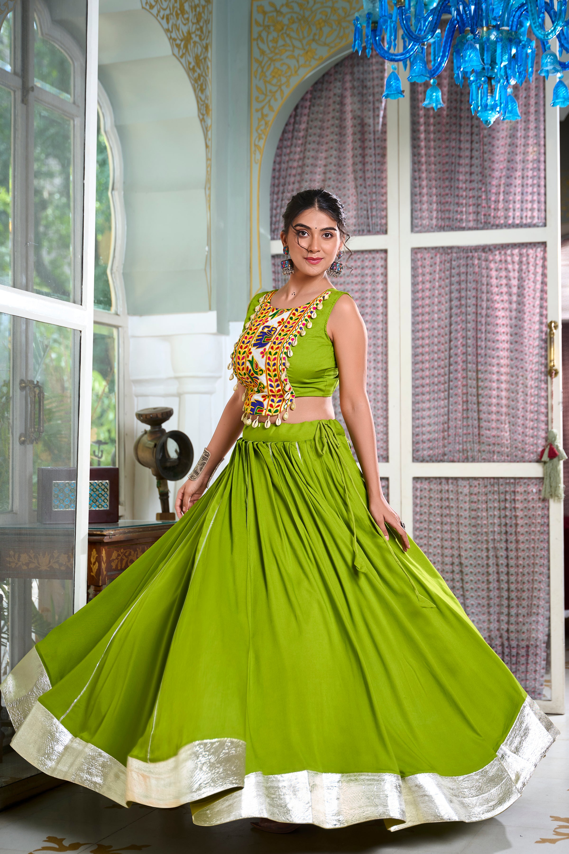 Festive Fashion atIts Best: Rayon Lehenga and Gamthi Work Blouse for Navratri β¨π